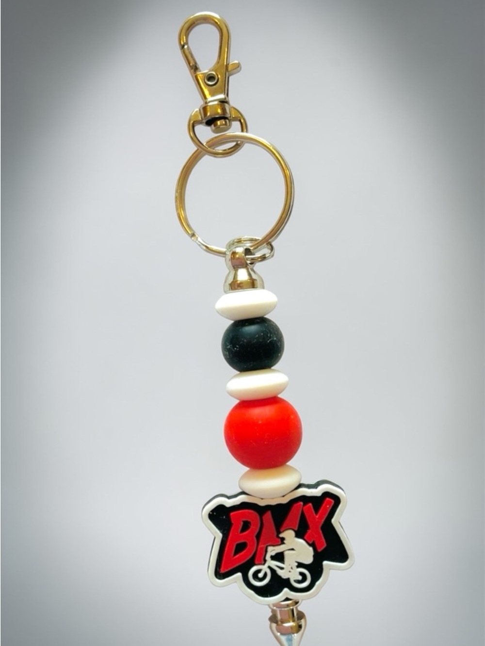 BMX Red Black Beaded Keychain,  bag charm, toggle handmade - Picture 2 of 4